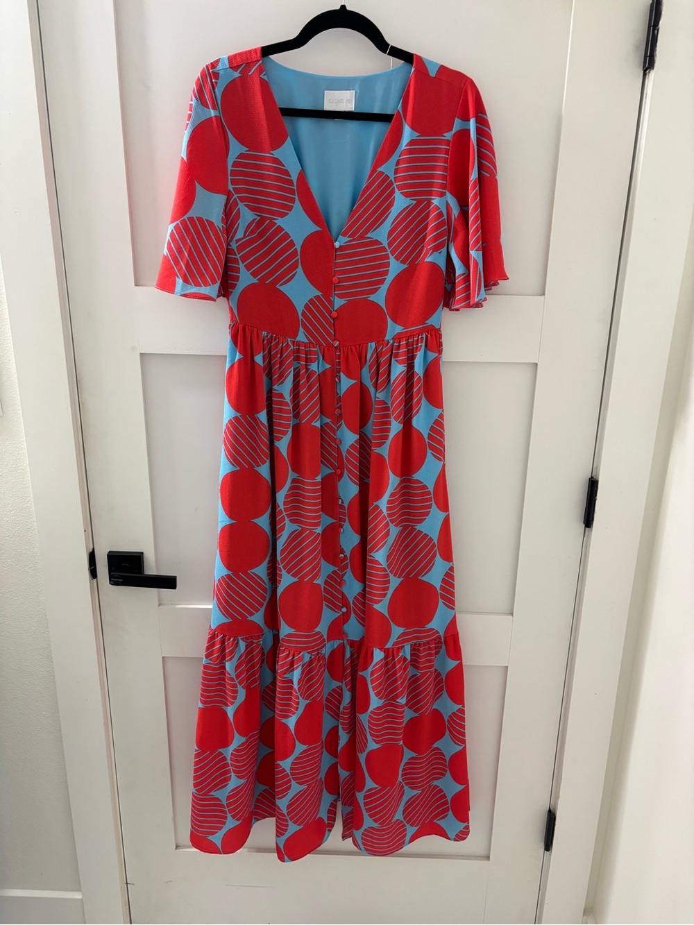 Sugarlips Red and Light Blue Polka-Print Maxi Dress